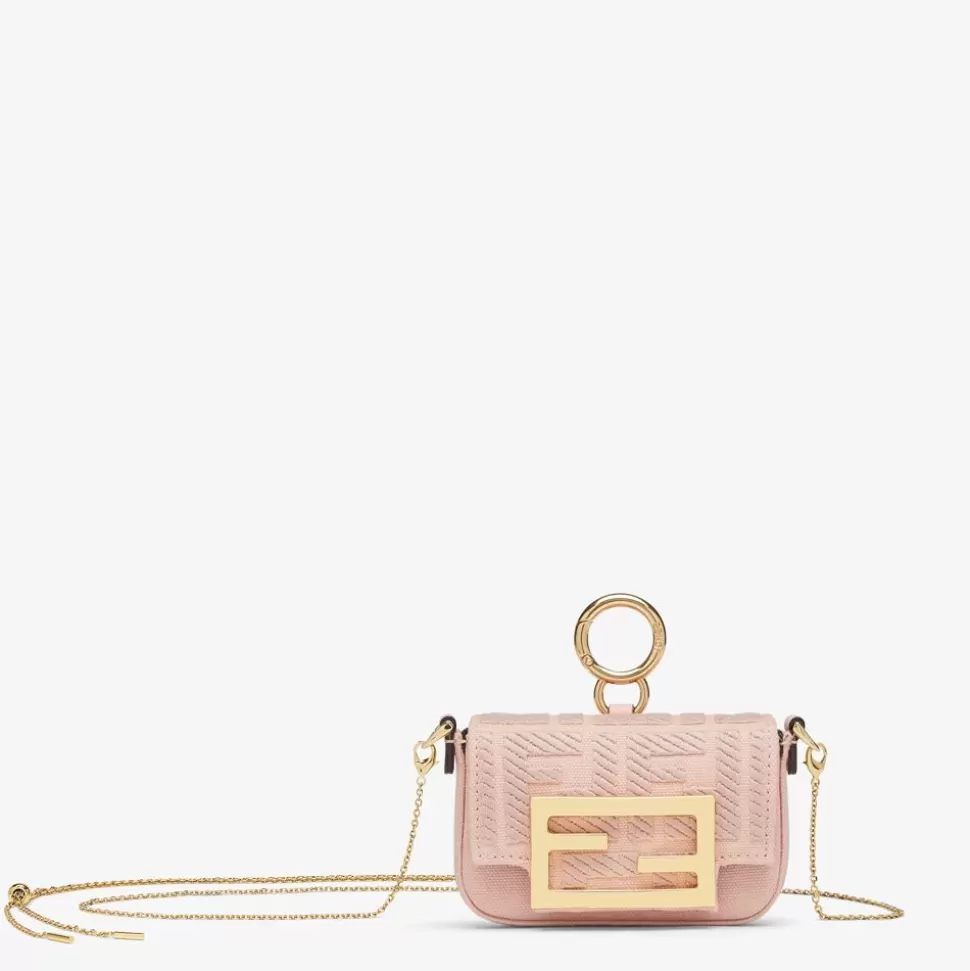 Bijou De Sac En Toile Rose Avec Broderie Ff | Fendi Store