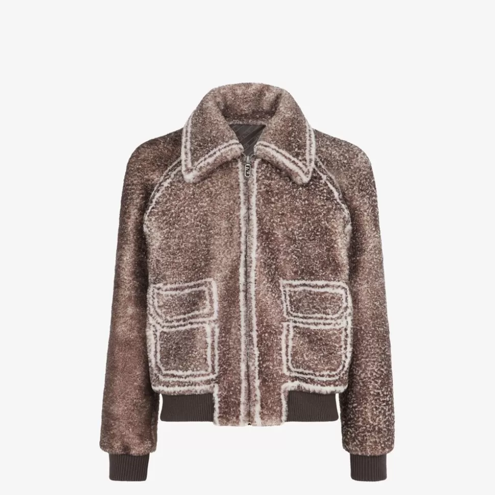 Blouson Bomber En Peau De Mouton Beige | Fendi Shop