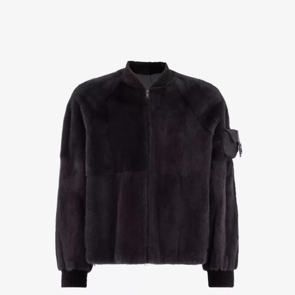 Blouson Bomber En Vison Noir | Fendi New