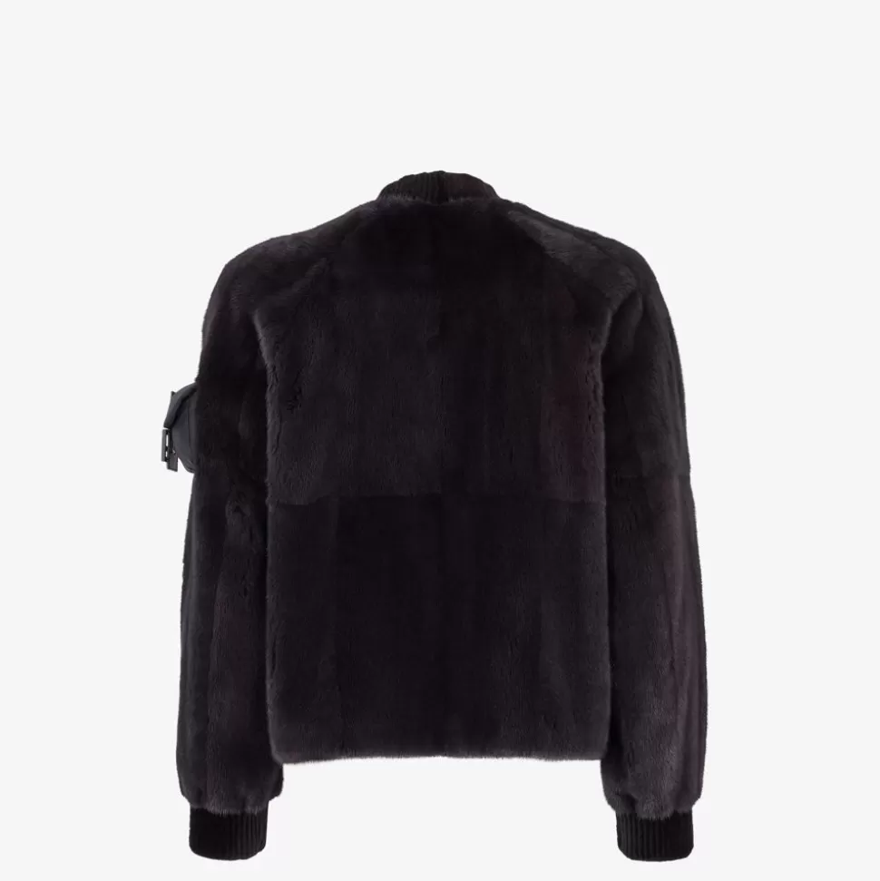 Blouson Bomber En Vison Noir | Fendi New