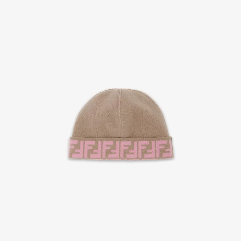 Bonnet Enfant Reversible En Maille Beige Et Rose | Fendi Outlet