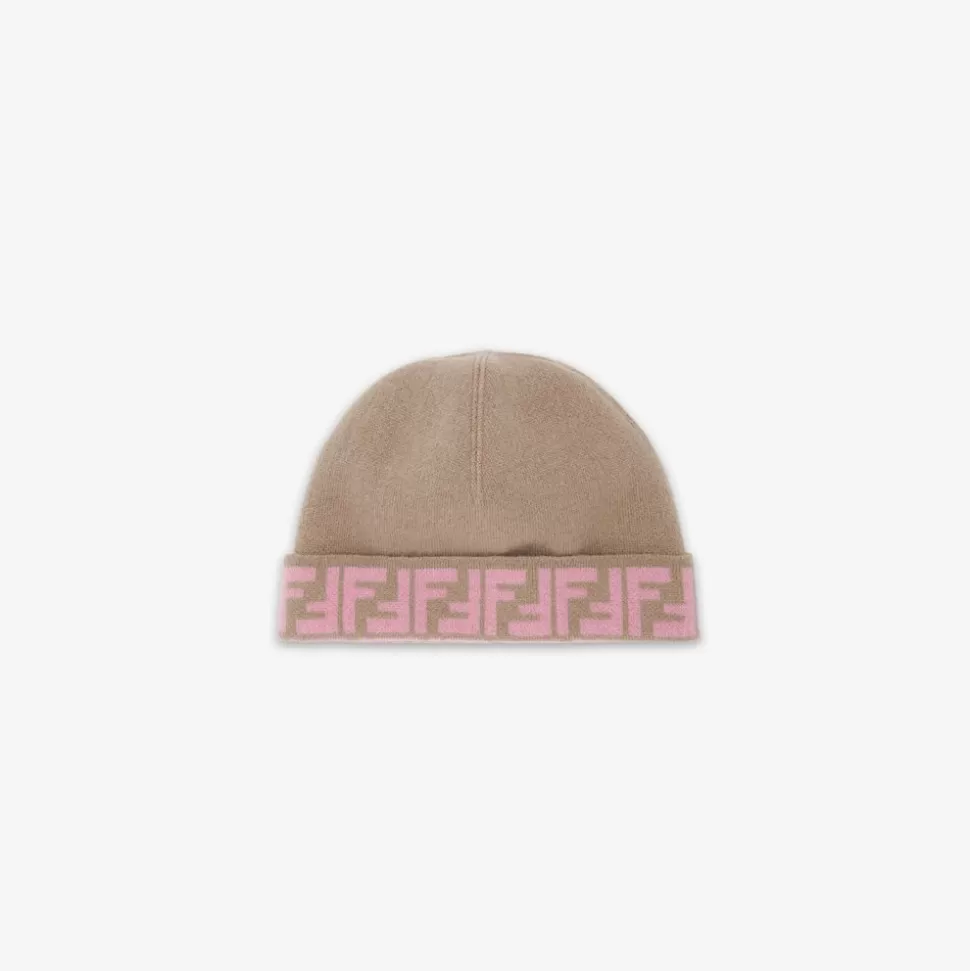 Bonnet Enfant Reversible En Maille Beige Et Rose | Fendi Outlet