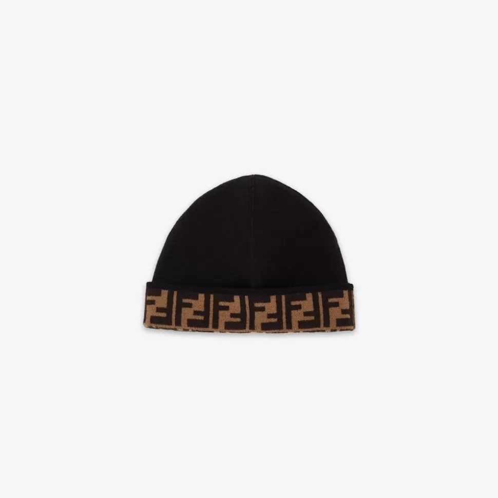 Bonnet Enfant Reversible En Maille Noire Et Tabac | Fendi Shop