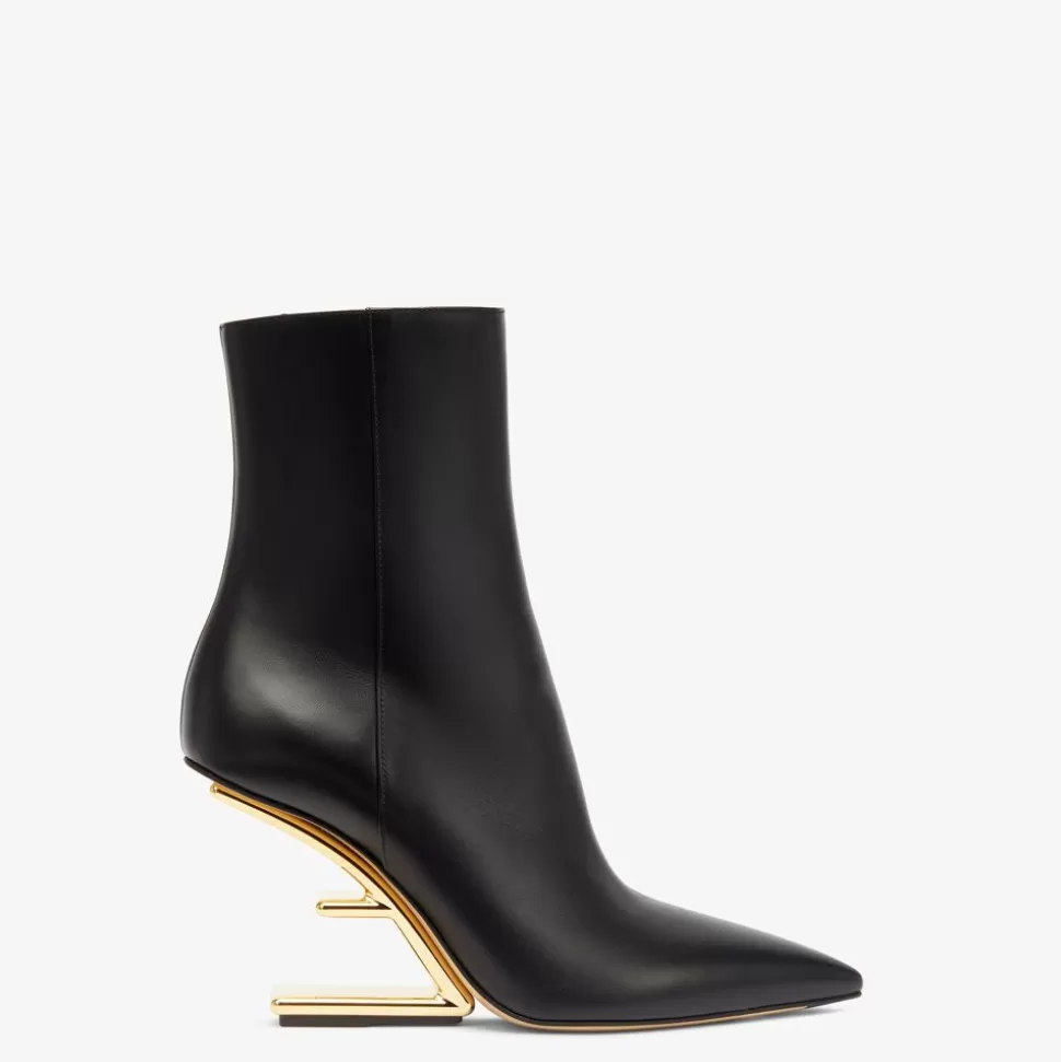 Bottines A Talon Aiguille En Cuir Noir | Fendi New