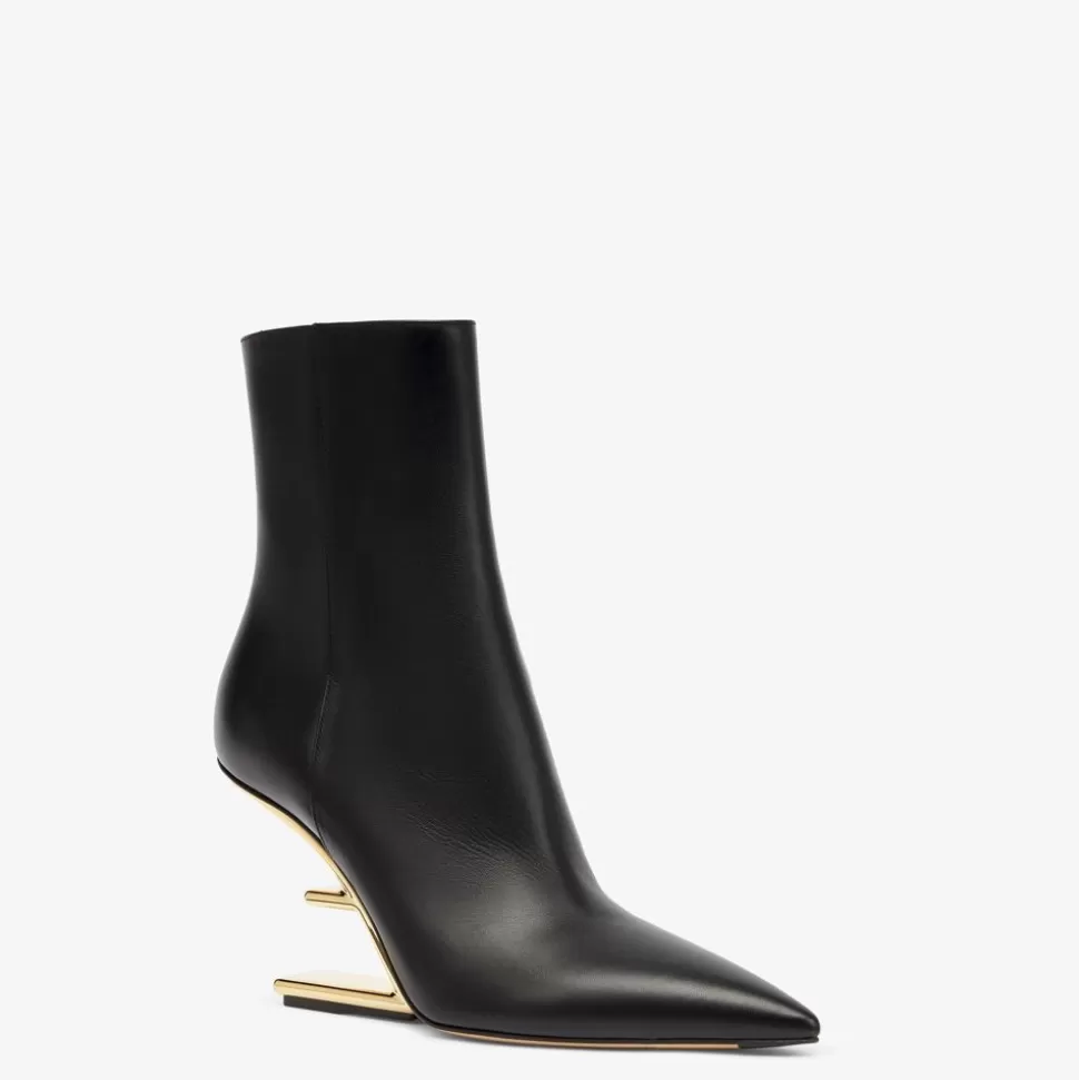 Bottines A Talon Aiguille En Cuir Noir | Fendi New