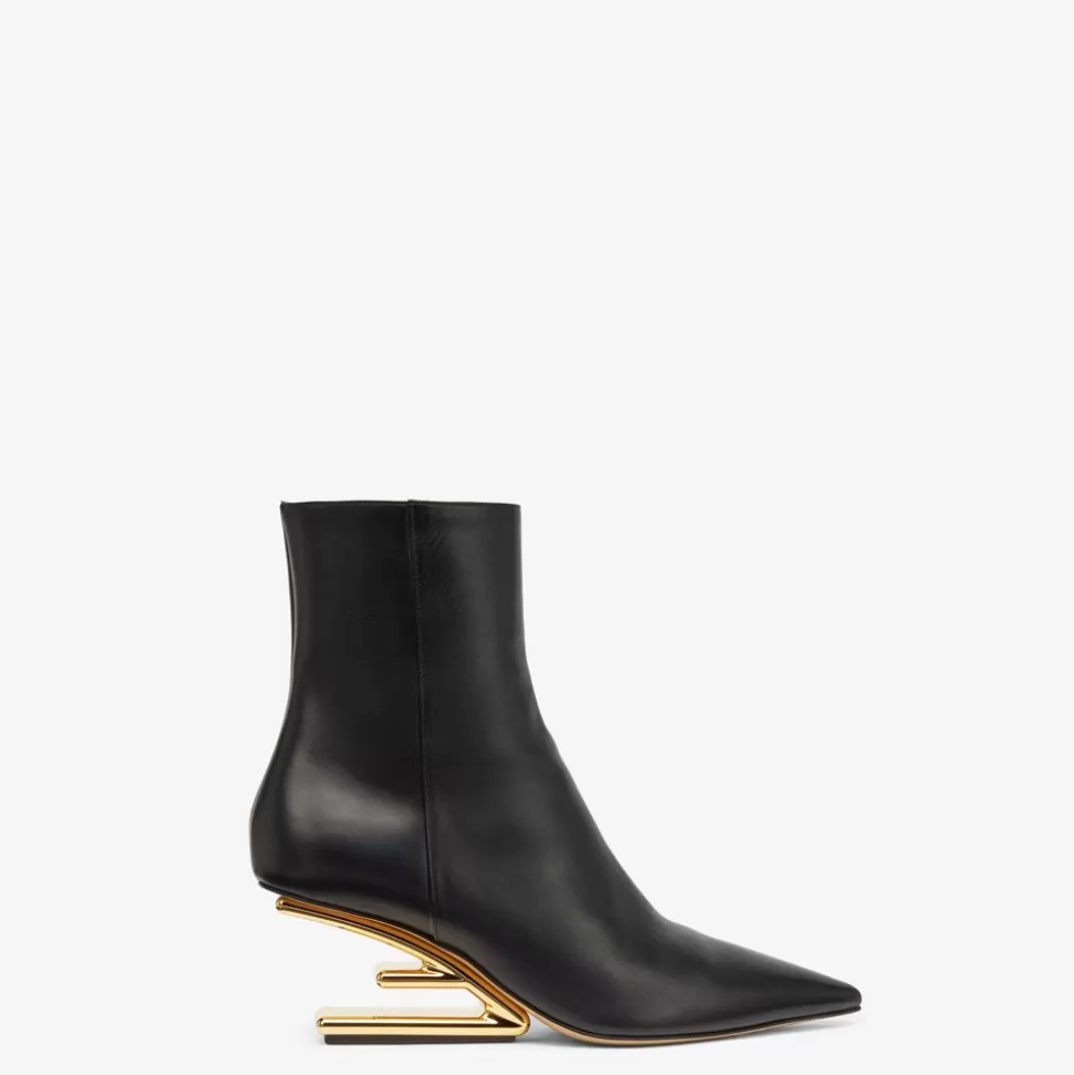 Bottines A Talon Moyen En Cuir Noir | Fendi Clearance