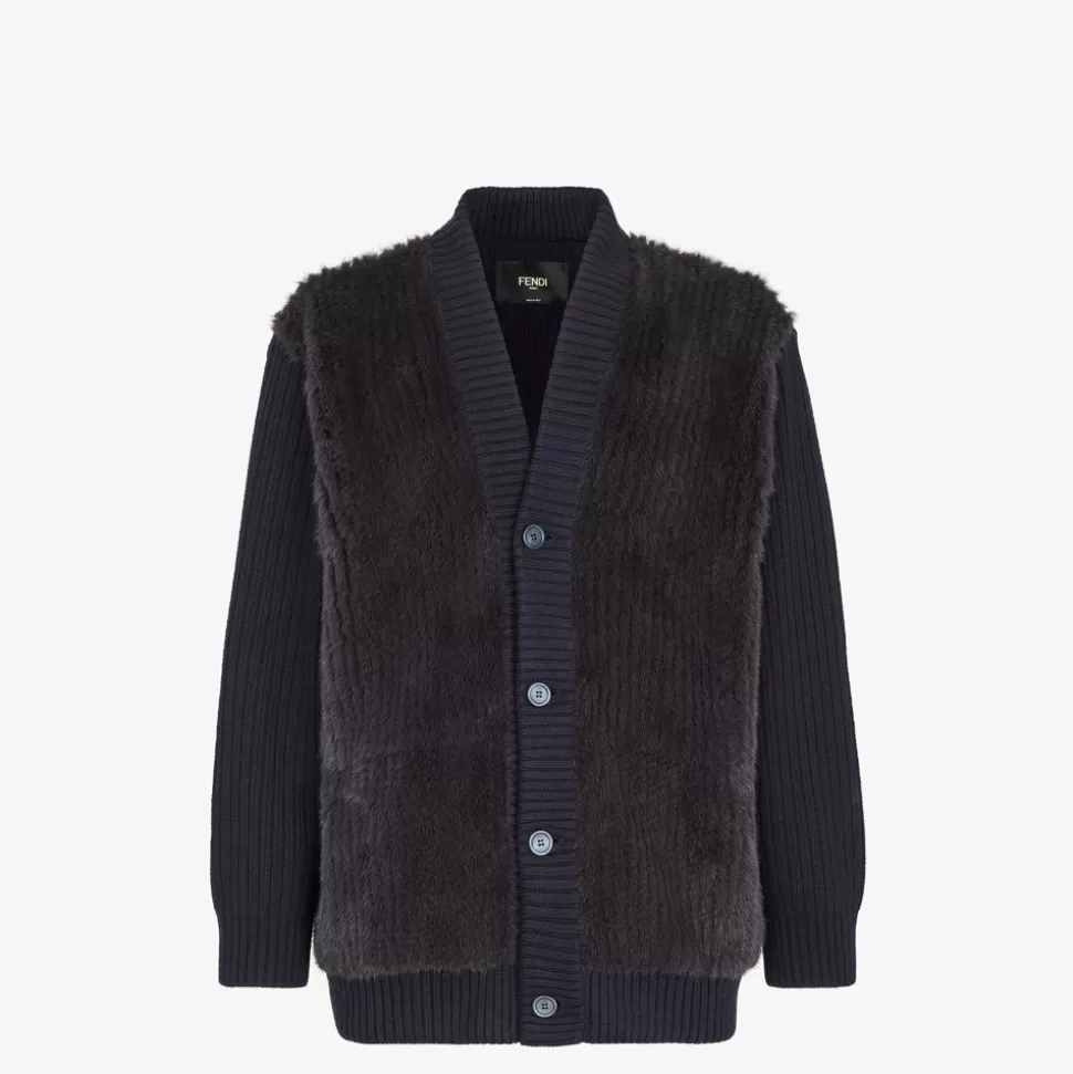 Cardigan En Laine Et Vison Noir | Fendi Store