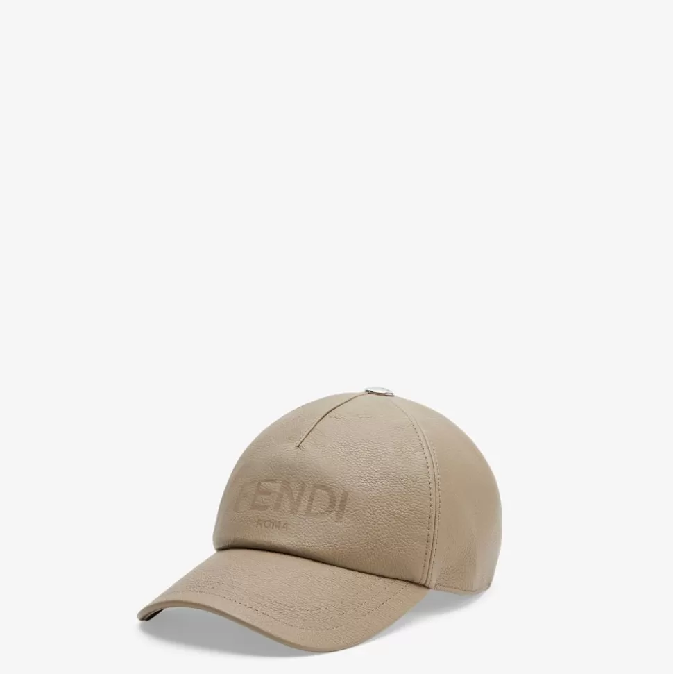 Casquette De Baseball En Cuir Beige | Fendi Shop