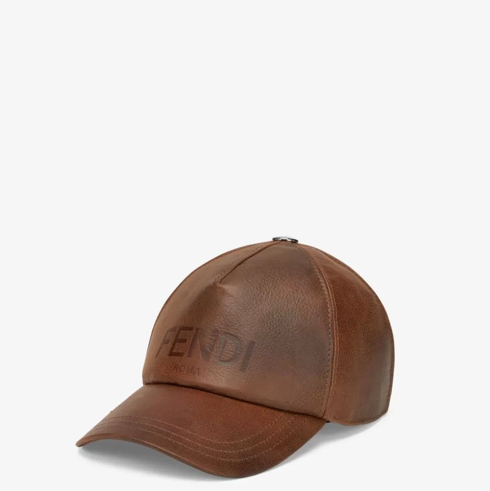 Casquette De Baseball En Cuir Marron | Fendi Hot