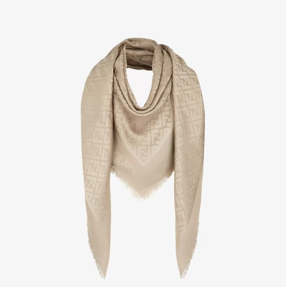 Chale En Soie Et Laine Couleur Taupe | Fendi Store