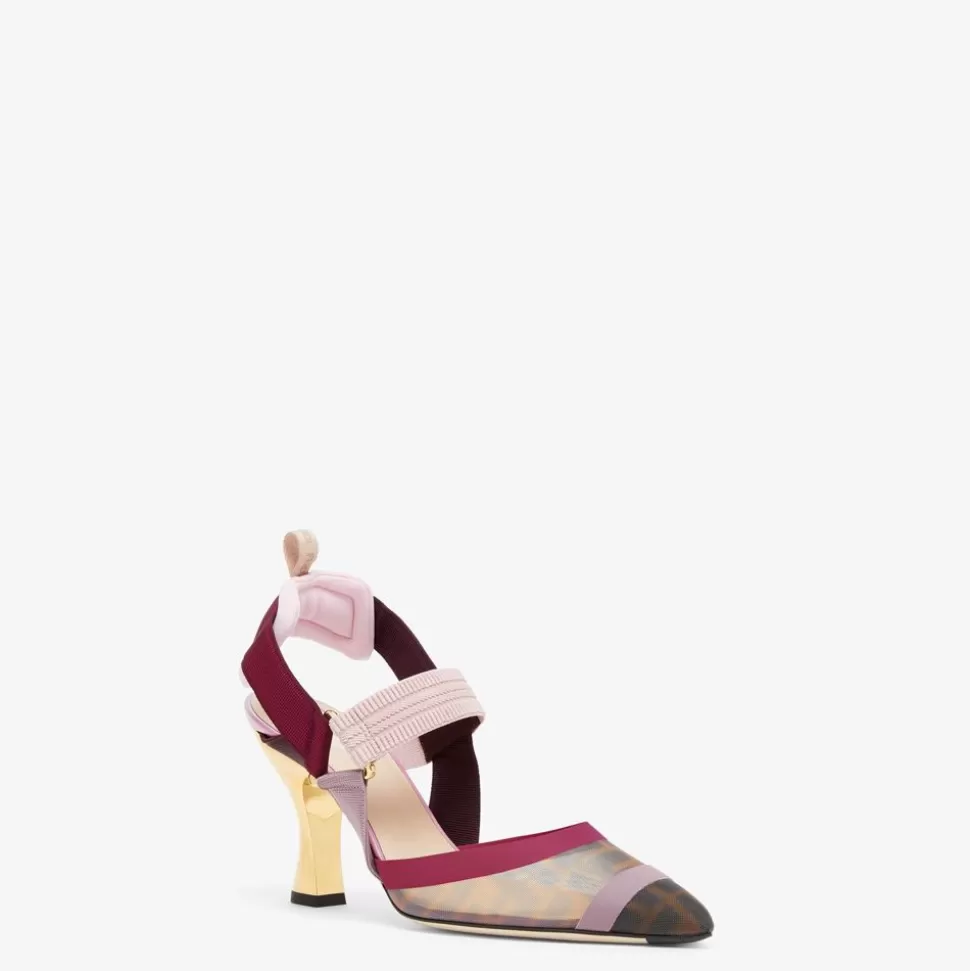 Chaussures Slingback A Talon Aiguille En Filet Marron | Fendi Fashion
