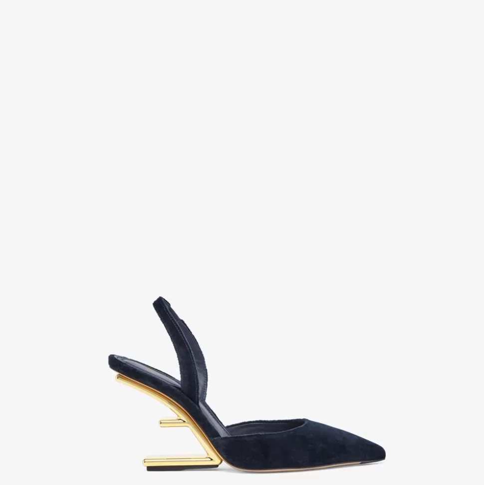 Chaussures Slingback A Talon Aiguille En Velours Bleu | Fendi Fashion