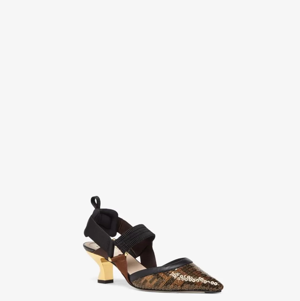 Chaussures Slingback A Talon Moyen En Filet Noir | Fendi Outlet