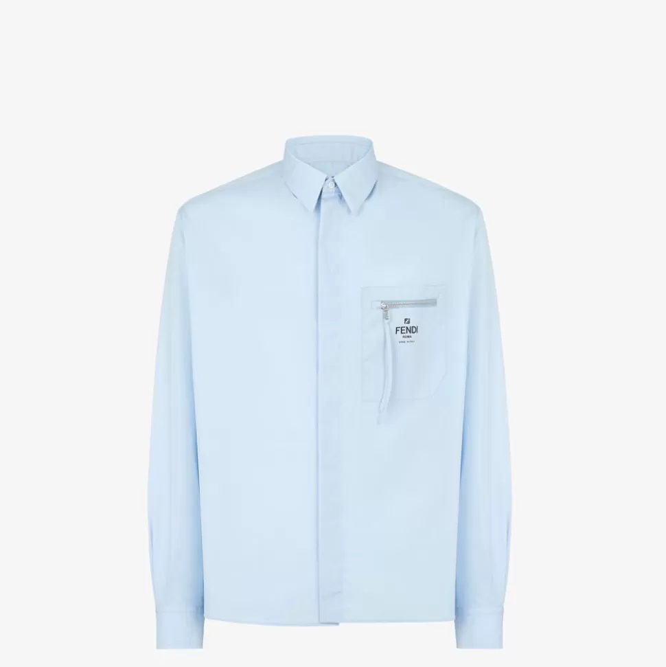 Chemise En Coton Bleu Clair | Fendi Sale