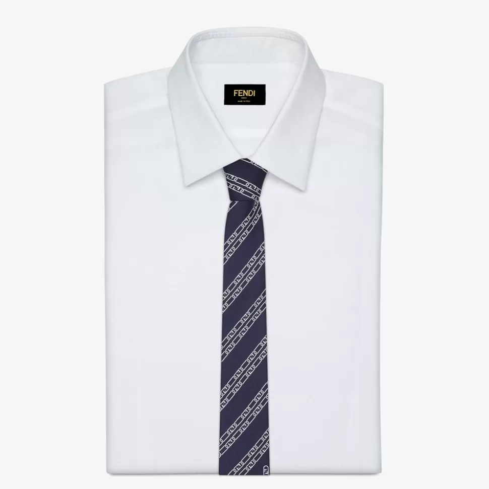 Cravate En Soie Bleue | Fendi Discount