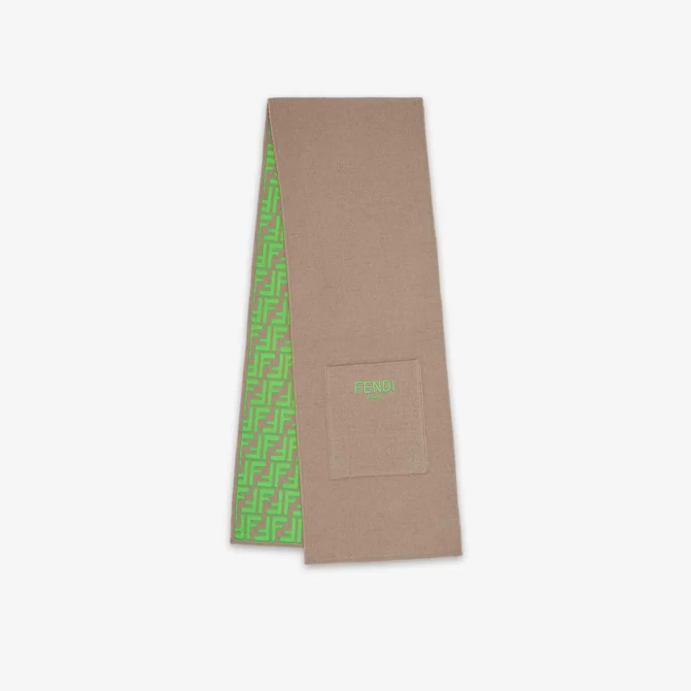 Echarpe Enfant Reversible En Maille Beige Et Vert | Fendi Hot