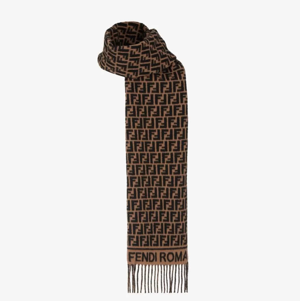 Foulard En Laine Et Cachemire Marron | Fendi New