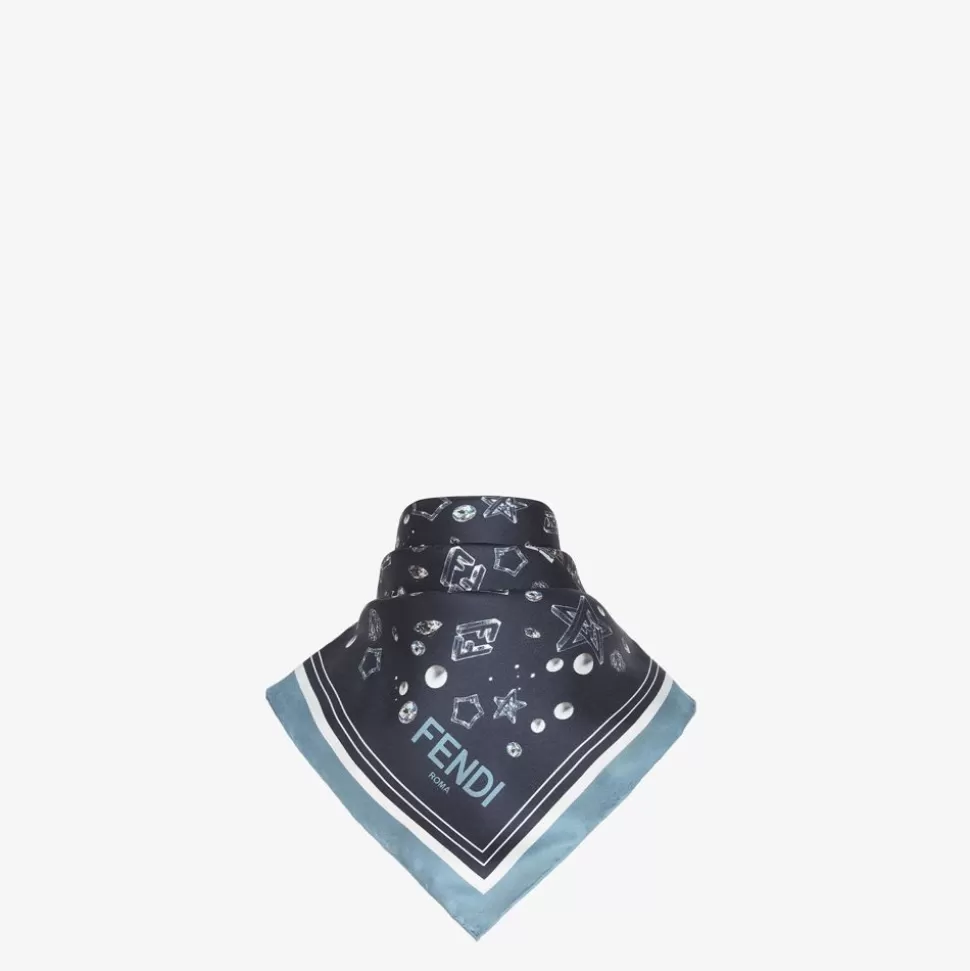 Foulard En Soie Bleue | Fendi Discount