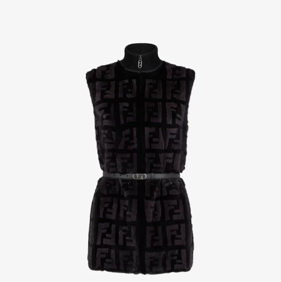 Haut Sans Manches En Vison Noir | Fendi Hot