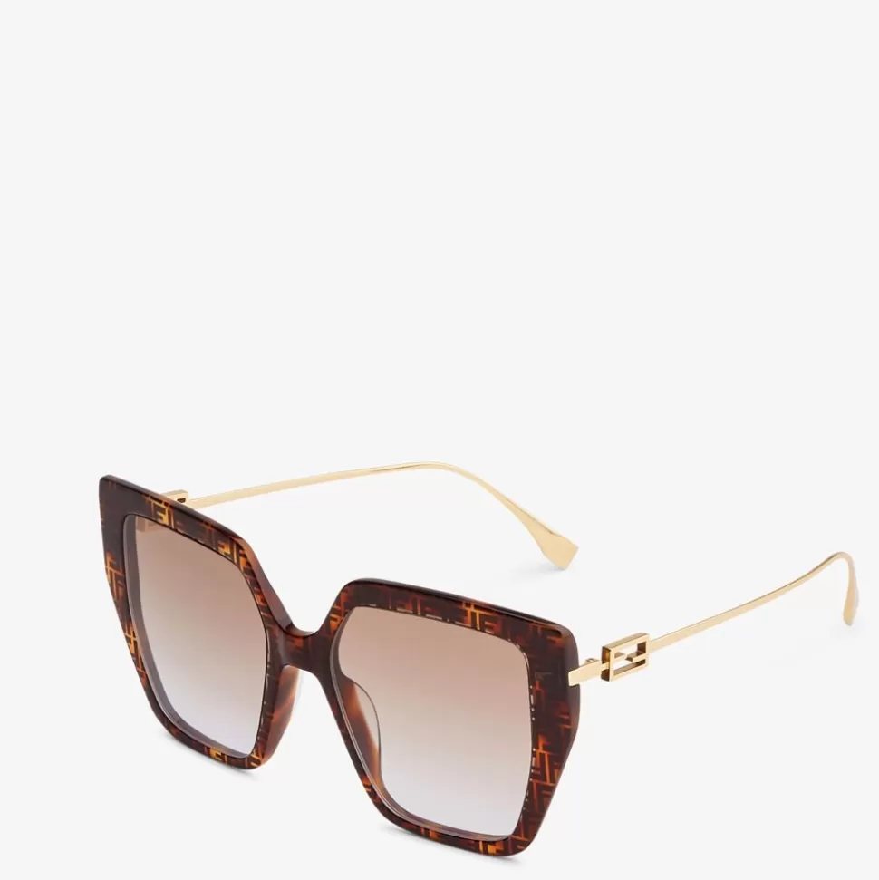 Lunettes De Soleil En Acetate Havane Ff Et Metal | Fendi Store