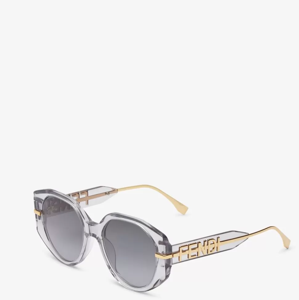 Lunettes De Soleil En Acetate Transparent Gris | Fendi Sale