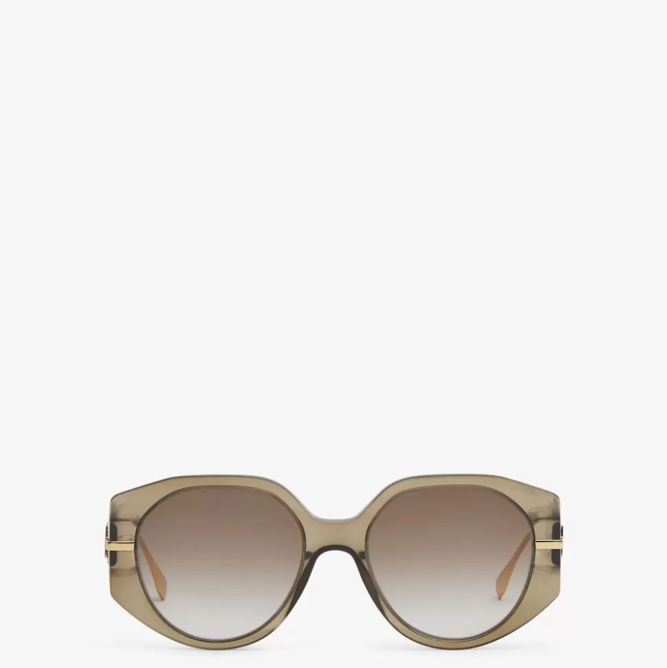 Lunettes De Soleil En Acetate Transparent Kaki | Fendi Sale