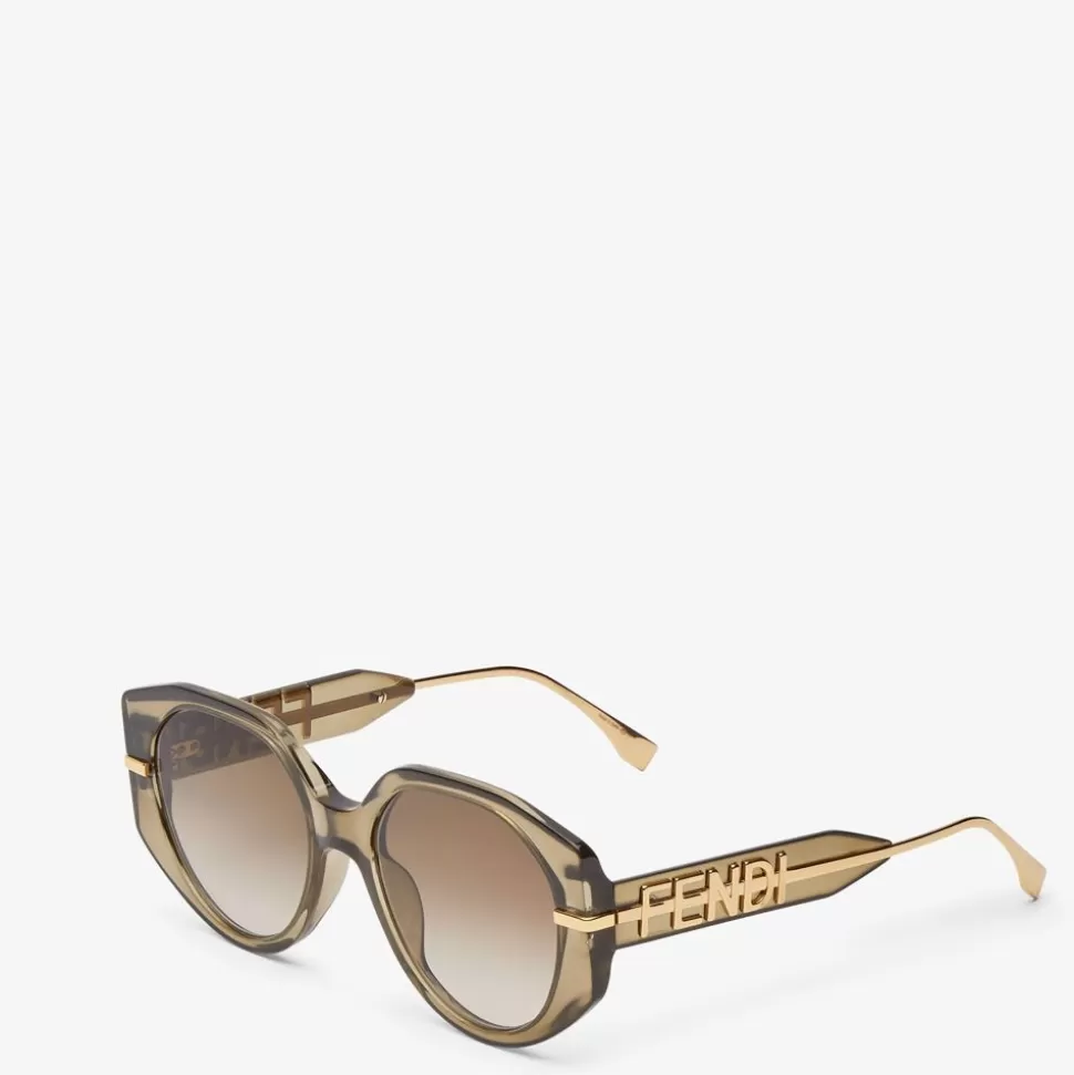 Lunettes De Soleil En Acetate Transparent Kaki | Fendi Sale