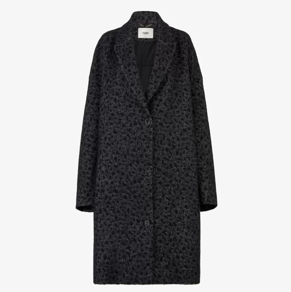 Manteau En Laine A Motif Animalier Noir | Fendi Store