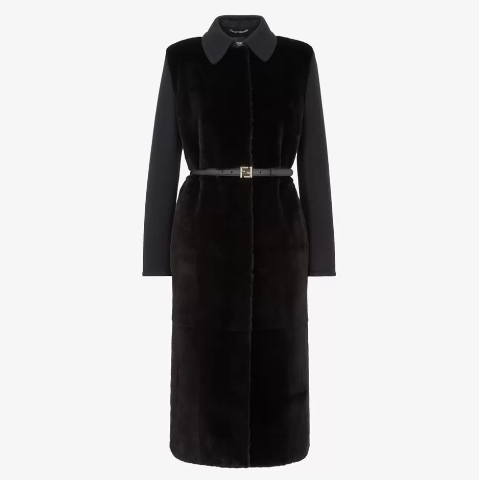 Manteau En Laine Et Vison Noir | Fendi Flash Sale