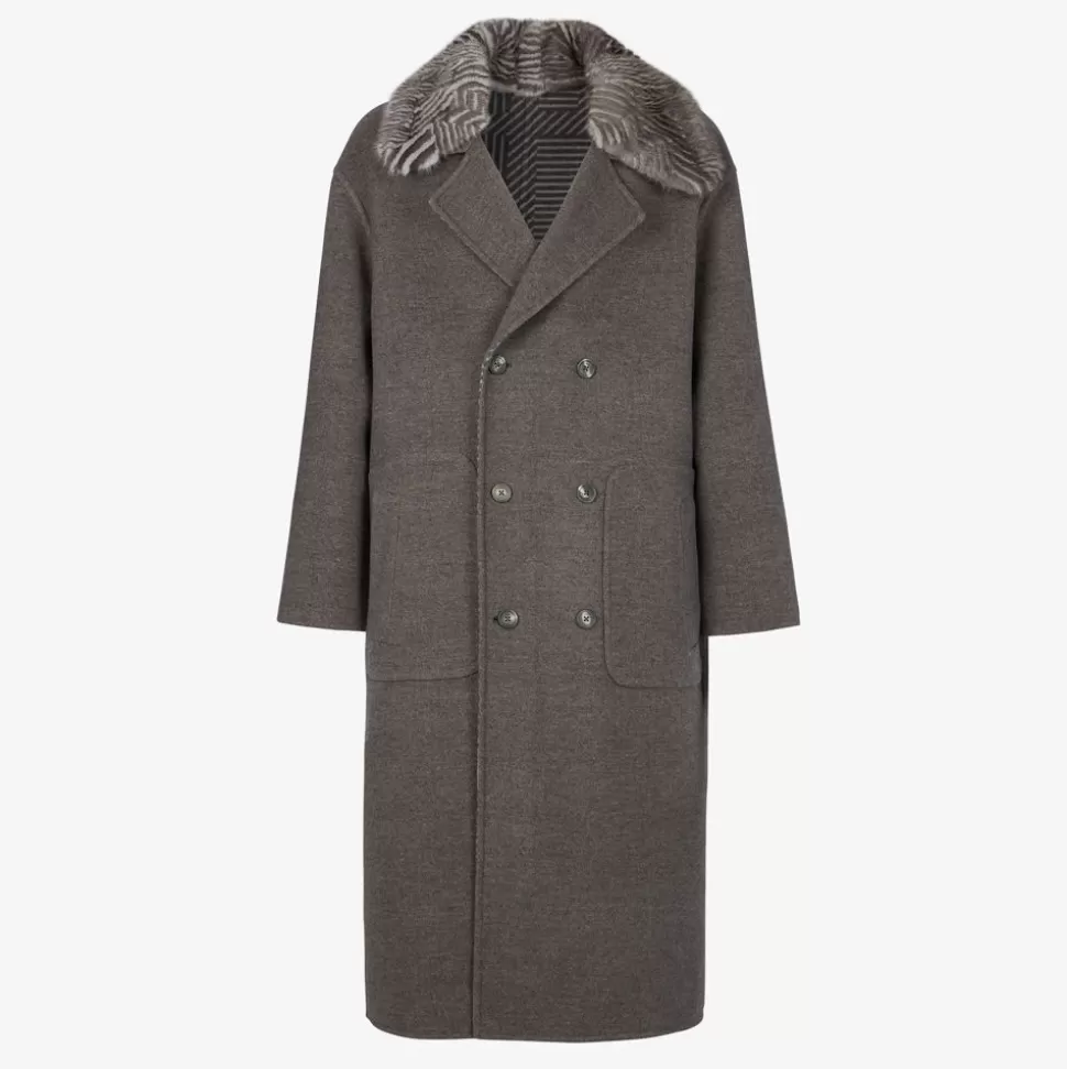 Manteau En Laine Grise | Fendi Outlet