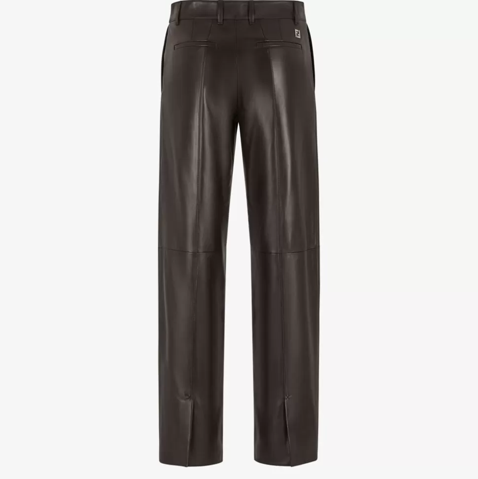 Pantalon En Cuir Marron | Fendi Sale