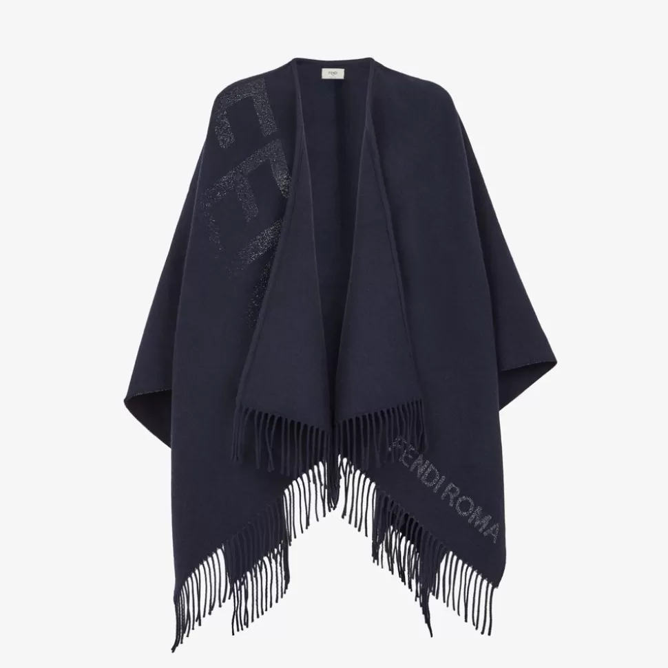 Poncho En Laine Et Cachemire Bleu | Fendi New