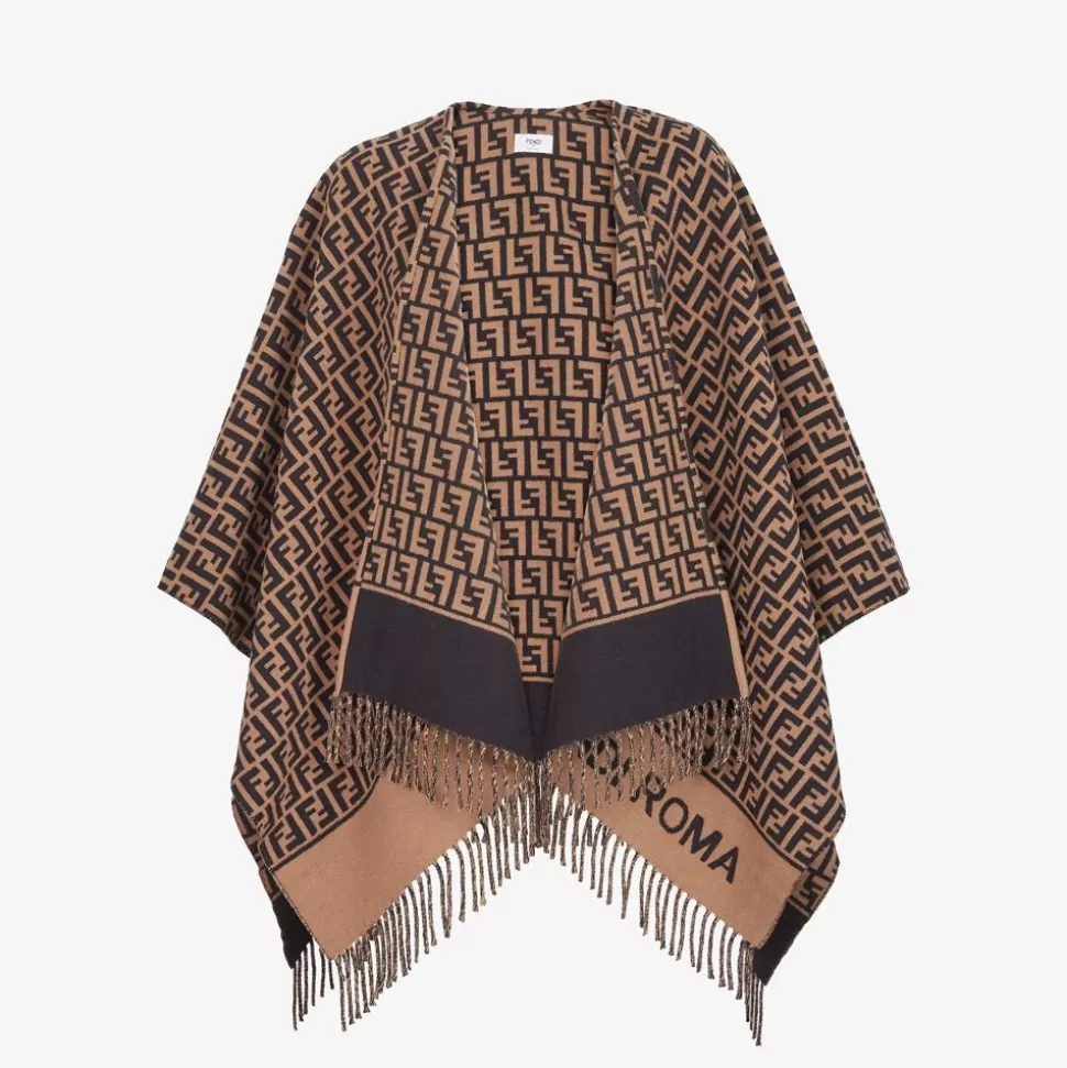 Poncho En Laine Et Cachemire Marron | Fendi Clearance