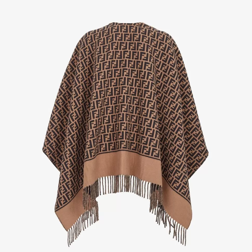 Poncho En Laine Et Cachemire Marron | Fendi Clearance