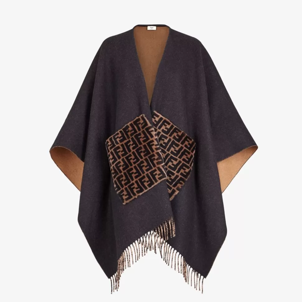 Poncho En Laine Et Cachemire Noir | Fendi Online