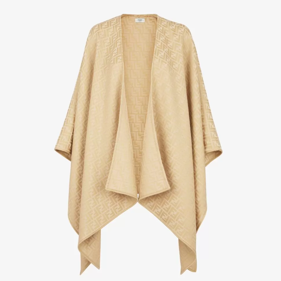 Poncho En Laine Et Soie Beige | Fendi Cheap