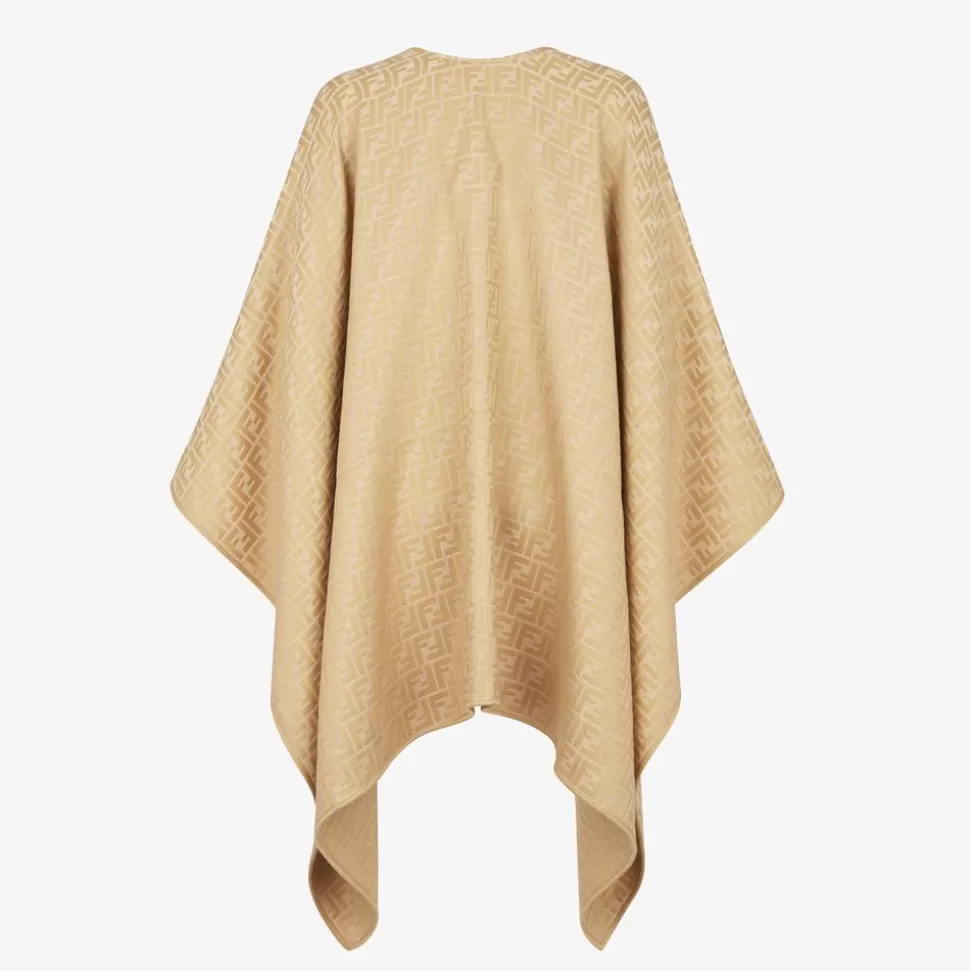 Poncho En Laine Et Soie Beige | Fendi Cheap