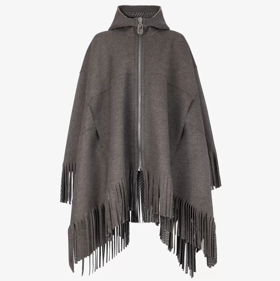 Poncho En Laine Grise | Fendi Online