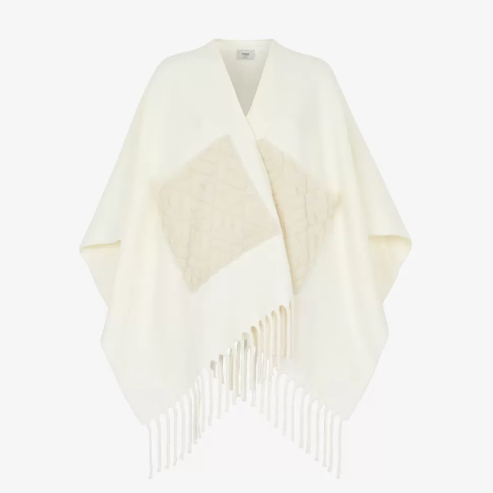 Poncho En Laine Ivoire | Fendi Cheap