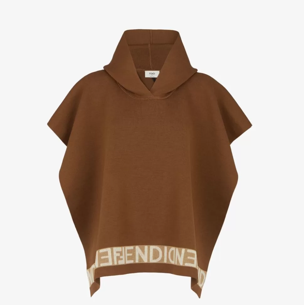 Poncho En Laine Marron Et Beige | Fendi Cheap