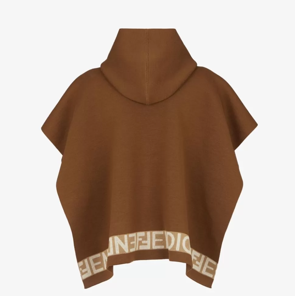 Poncho En Laine Marron Et Beige | Fendi Cheap