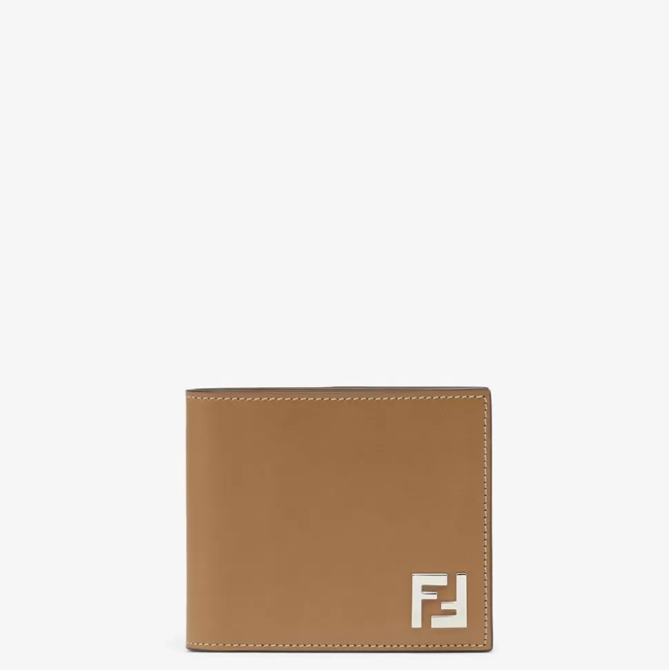 Portefeuille Compact A Deux Volets En Cuir Beige | Fendi Cheap