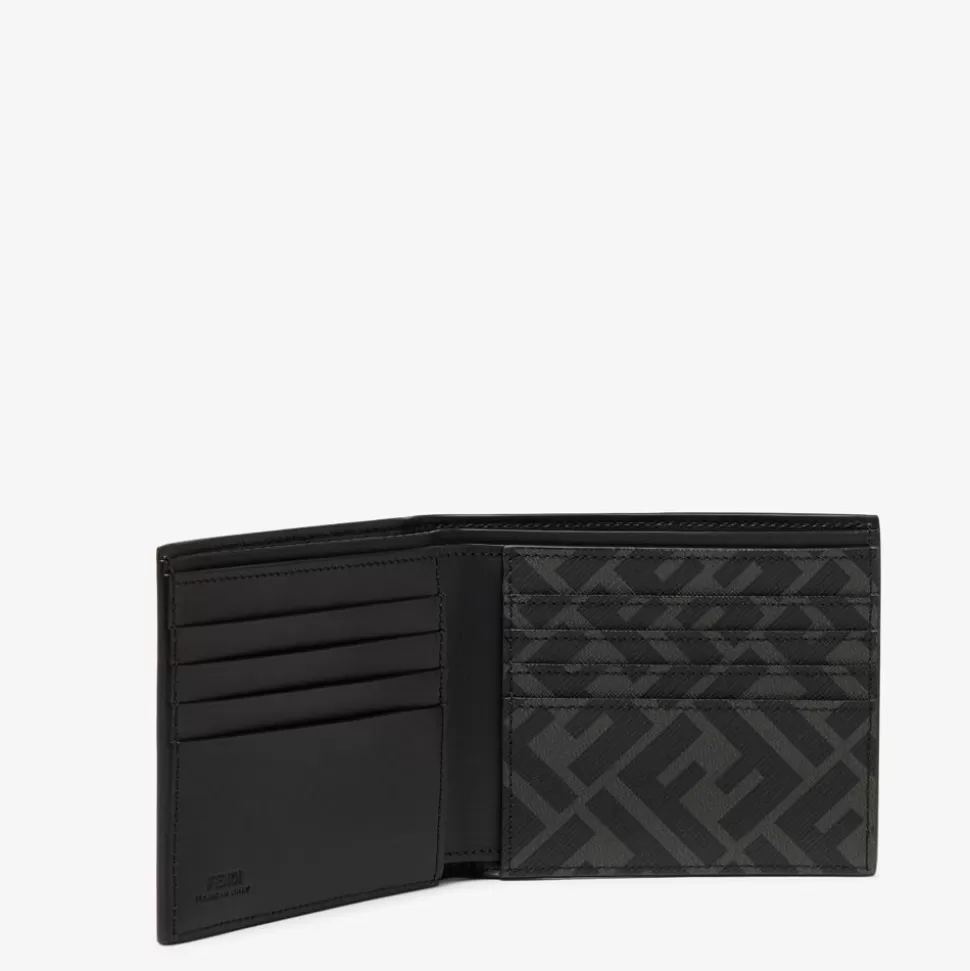 Portefeuille Compact A Deux Volets En Cuir Noir | Fendi Online