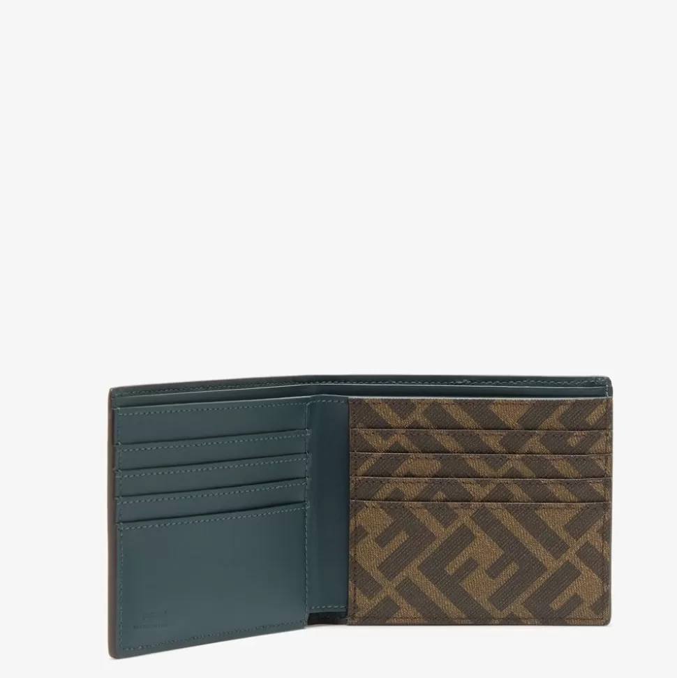 Portefeuille Compact A Deux Volets En Cuir Vert | Fendi New