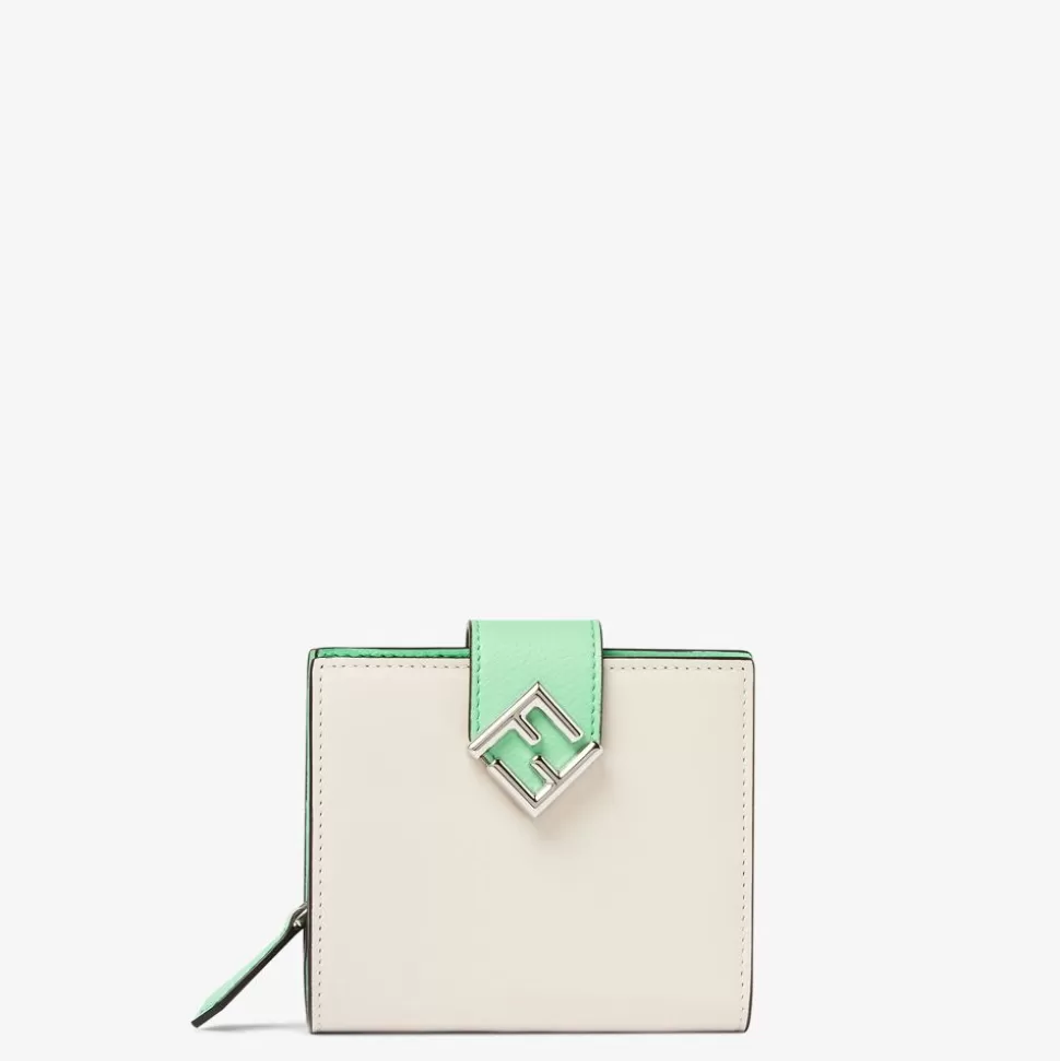 Portefeuille Compact En Cuir Bicolore Blanc Et Vert | Fendi New