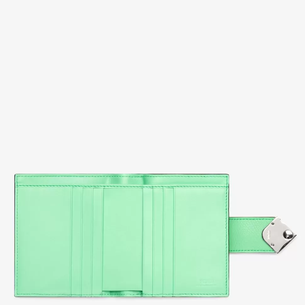 Portefeuille Compact En Cuir Bicolore Blanc Et Vert | Fendi New