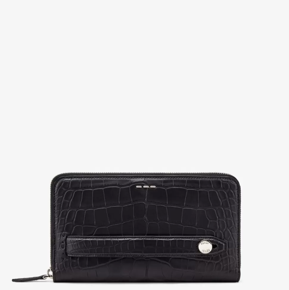 Portefeuille En Alligator Noir | Fendi Best Sale