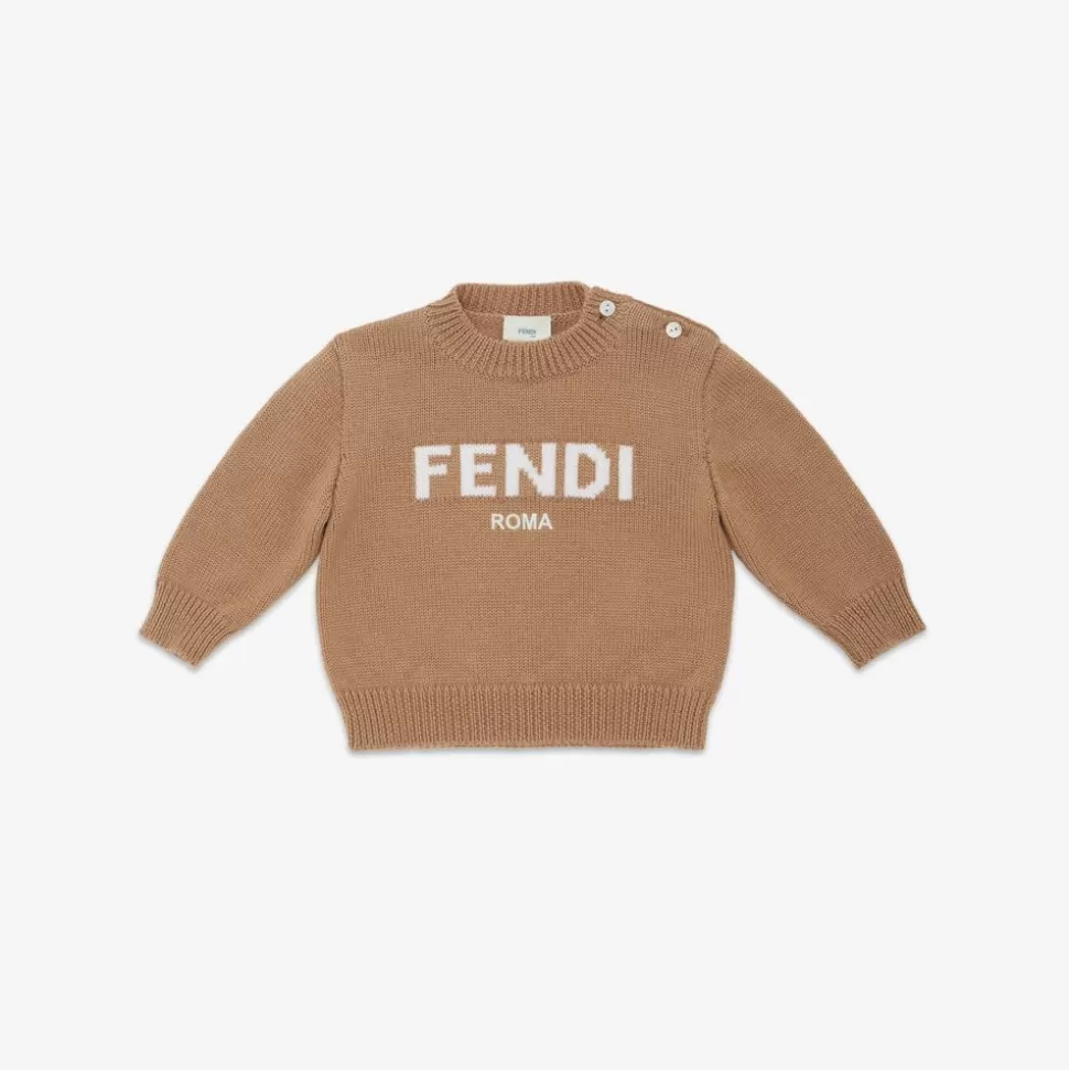 Pull Bebe En Laine Beige | Fendi Discount