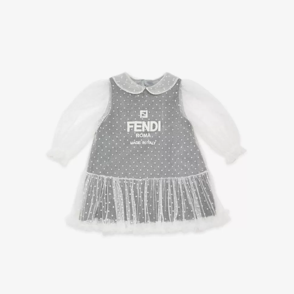 Robe Bebe En Flanelle Et Tulle Avec Broderies | Fendi Outlet