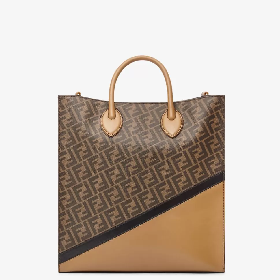 Sac En Cuir Marron Et Tissu Ff | Fendi Cheap